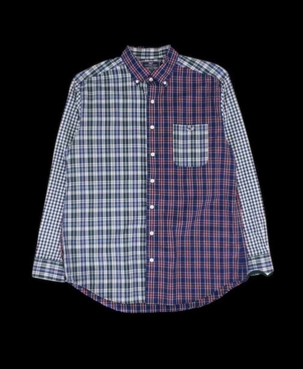 Vineyard Vines Shirt Mens Large Blue Mixed Plaid Slim Fit Tucker Button Down